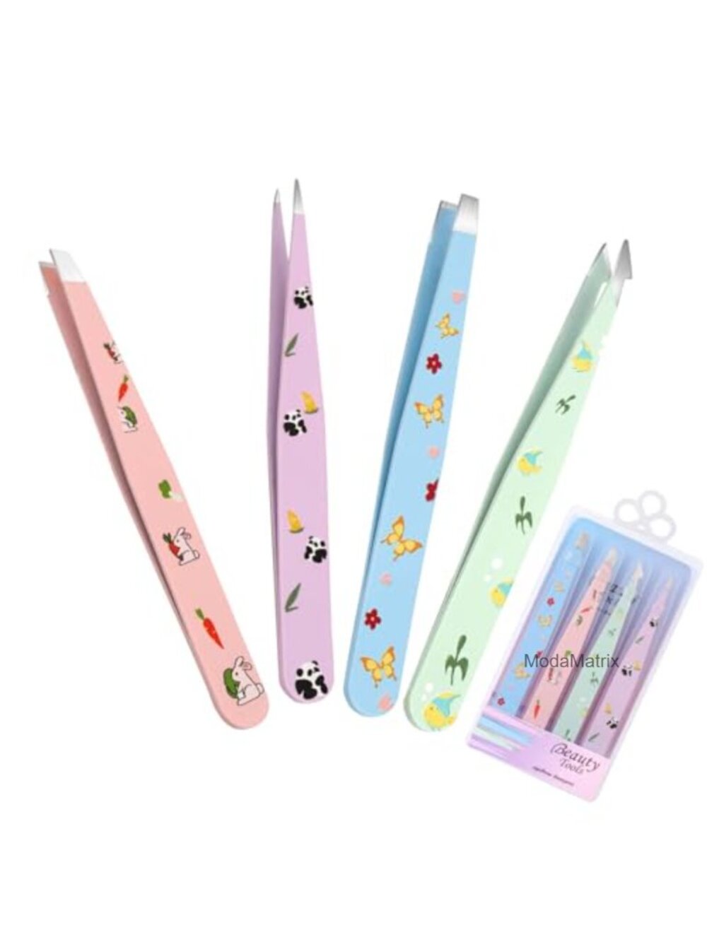 FADLASH Stainless Steel Precision Tweezers 4Pc Set Eyebrow Facial Hair